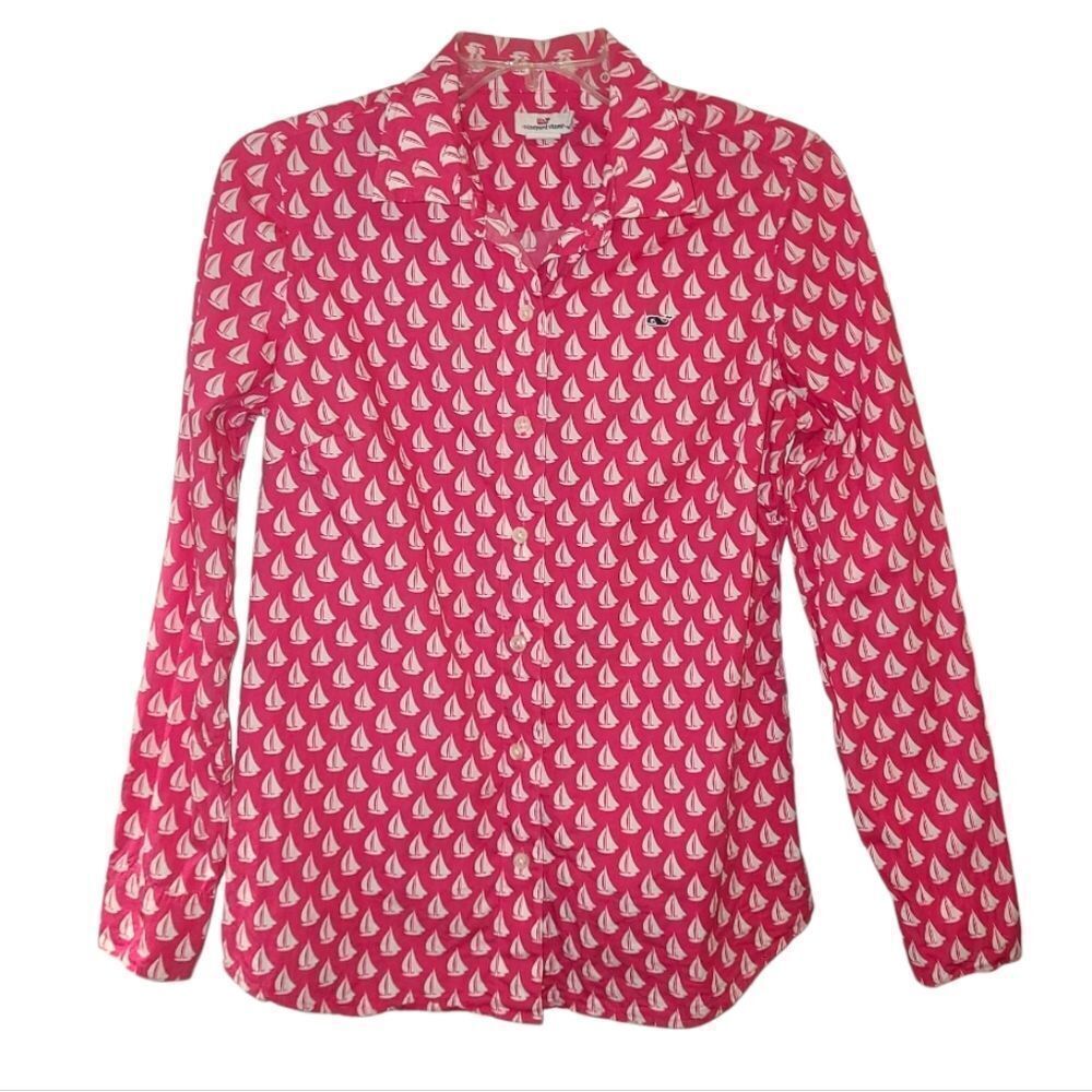 Vineyard Vines Pink Sailboat Print Button-Down Shirt